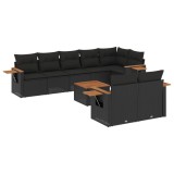 Set mobilier de gradina cu perne, 9 piese, negru, poliratan