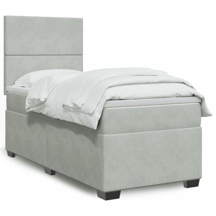 Gossi pat box spring cu saltea, gri deschis, 100x200 cm, catifea