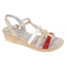 Oferta Sandale dama din piele naturala de 5 cm Bej Rosu Alb - LS12RBA
