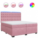 Cumpara ieftin Pat box spring cu saltea, roz, 200x200 cm, catifea