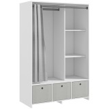 HOMCOM Dulap pentru haine dulap de depozitare cu bară cortină 3 sertare din material textil detașabile 105 x 48 x 160 cm alb | Aosom Romania