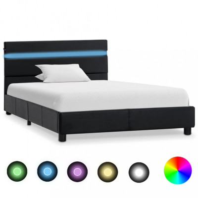 Cadru de pat cu LED, negru, 90 x 200 cm, piele artificială foto