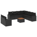 Cumpara ieftin Set canapele de gradina cu perne, 10 piese, negru, poliratan