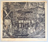 &quot;Imbarcarea prizonierilor&quot; xilogravura veche, Istorice, Cerneala, Altul