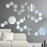 Cumpara ieftin Set 29 Oglinzi Decorative Hexagonale Argintii Acrilice MyStyle, Perete, Sufragerie, Dormitor, 18/16 cm