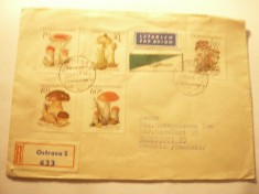Plic FDC - Ciuperci 1958 Cehoslovacia , 5 val. ,3 vignete ( una paravion) foto