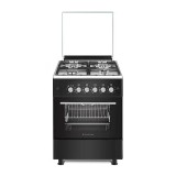 Aragaz clasic 4 arzatoare gaz, Cuptor gaz, 57x57cm, Studio Casa MARCO, negru cu plita inox, Rotisor, Ventilator, Aprindere electrica, gratare fonta, g