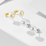 Cumpara ieftin Cercei din Argint 925 cu Perle E i Inimioara Aurita , , zPearls of Love,