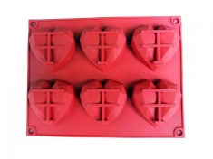 Forma silicon in forma de inima diamant pentru prajituri, Rosu, 6 cavitati, 22 cm, 435COF-1