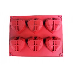 Forma silicon in forma de inima diamant pentru prajituri, Rosu, 6 cavitati, 22 cm, 435COF-1