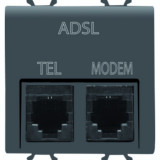 DOUBLE TELEPHONE CONNECTOR - ADSL FILTER - RJ11 FOR TELEPHONE/MODEM - 2 MODULES - BLACK - CHORUS