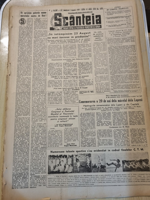 scanteia 7 august 1949-comemorarea a 20 de ani de la macelul de la lupeni