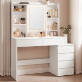 VASAGLE Masa de toaleta cu oglinda, iluminare LED reglabila, 6 sertare, 118x40x145 cm, alb Household NewTrend