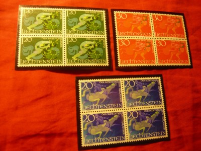 Serie Liechtenstein 1967 - Basme , 3 valori in blocuri de 4val. foto