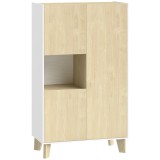 HOMCOM Bufet pentru living, mobilier de depozitare cu 6 compartimente și uși cu &icirc;nchidere amortizată, 80x40x135cm, alb și lemn natural | Aosom Romania
