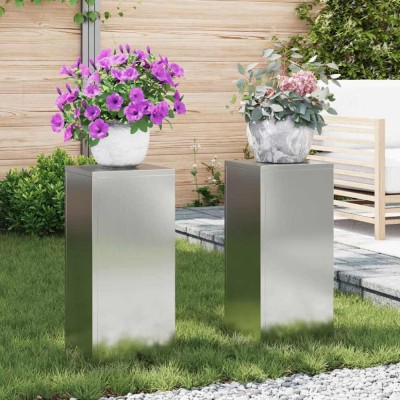 vidaXL Suporturi pentru plante 2 pcs Argintiu 24 x 24 x 55 cm 865818 foto