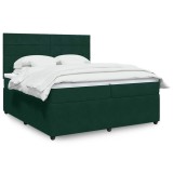 vidaXL Pat box spring cu saltea, verde &icirc;nchis, 200x200 cm, catifea 3294733
