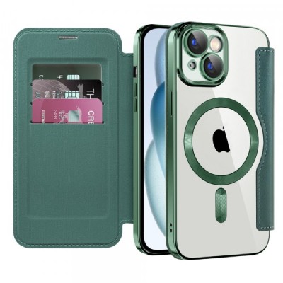 Husa MagSafe pentru Apple iPhone 15 Plus, Techsuit, SmartMag Book, Verde foto