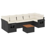 Set mobilier de gradina cu perne, 8 piese, negru, poliratan
