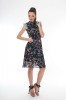 Rochie Voal Imprimeu Multicolor Onibon, Trapez, Tulle Roz, Funda, Fabricata in Romania