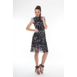 Rochie casual din voal cu imprimeu multicolor