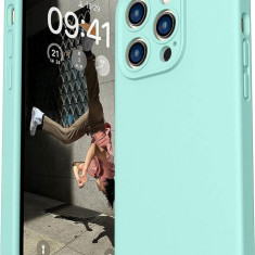 Husa de protectie din silicon pentru Apple iPhone 13 Pro Max, SoftTouch, interior microfibra, Verde Menta