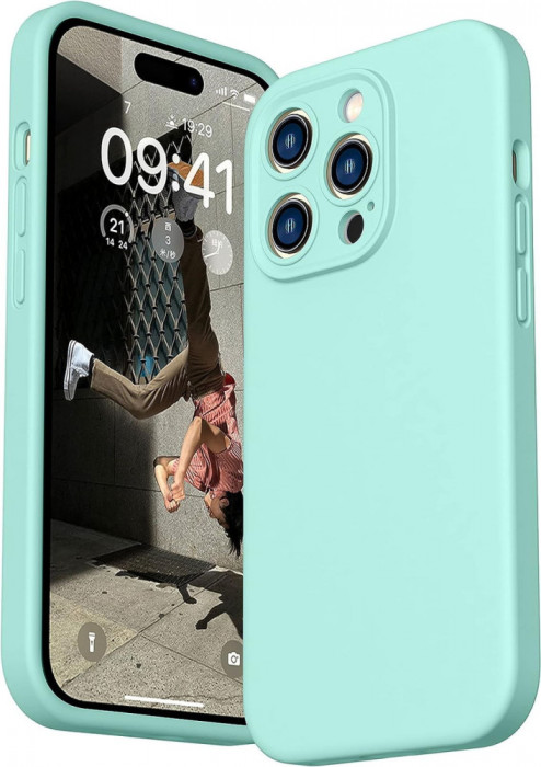 Husa de protectie din silicon pentru Samsung Galaxy S9 Plus, SoftTouch, interior microfibra, Verde Menta