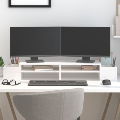 Suport pentru monitor, alb, 100x27,5x15 cm, lemn masiv pin foto