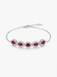 Cumpara ieftin Bratara din Argint 925 cu Cinci Medalioane Florale, Zirconii Rosu-Rubin si Cristale Albe, 17+3 cm, 4g