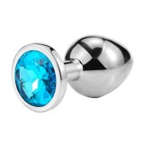 Dop Anal Metallic Buttplug, Medium, Argintiu/Albastru Deschis, Passion Labs