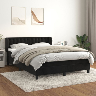 vidaXL Pat box spring cu saltea, negru, 140x200 cm, catifea foto