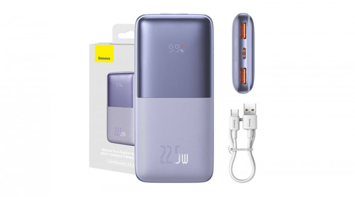 Baseus Bipow Pro Powerbank 10000mAh, 2xUSB, USB-C, 22.5W (violet)