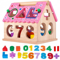 Puzzle educativ casuta, numere, forme geometrice, lemn, multicolor foto