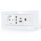 Cumpara ieftin Priza Schuko + Ingusta + Dubla USB + TV + Internet cu Rama Din Sticla LUXION, Standard Italian, 6M SmartElectro IntelligentHouse