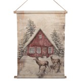Cumpara ieftin Decor perete Peisaj Craciun textil multicolor lemn 55x3x75 cm