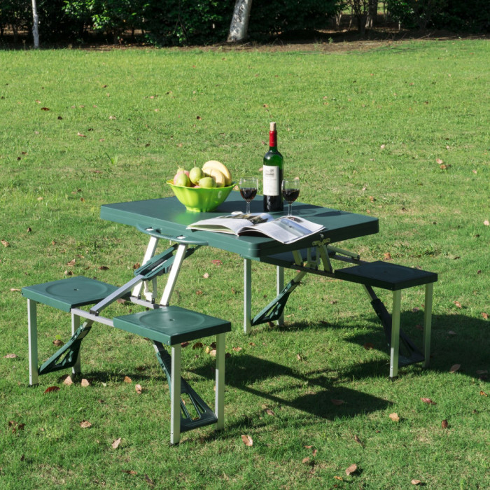 Outsunny Masa pentru Picnic cu 4 Scaune Pliabile tip Valiza in Aluminiu, Verde, 84.5x39x10cm