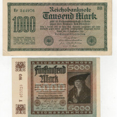 Bancnote de colectie Germania -1000 , 5000 Marci 1922