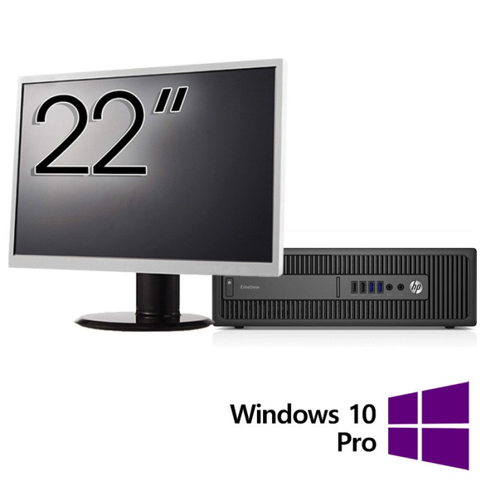 Pachet Refurbished Calculator HP ProDesk 600 G2 SFF, Intel Core i7-6700 3.40GHz, 8GB DDR4, 256GB SSD + Monitor 22 Inch + Windows 10 Pro NewTechnology
