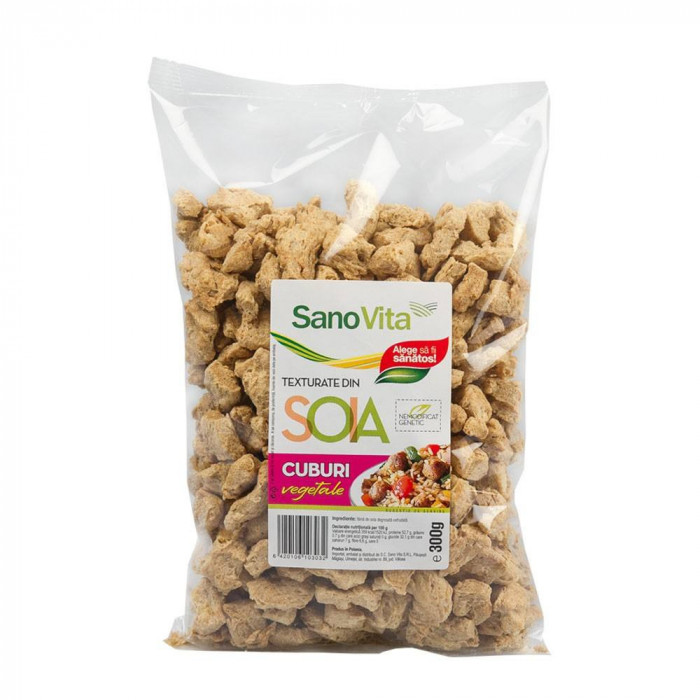 Cuburi Vegetale Sano Vita, 300 g, Cub Vegetal, Cub Soia, Cuburi Soia, Snitel Soia, Snitele Soia, Cub din Soia, Cuburi din Soia, Cuburi Texturate din S