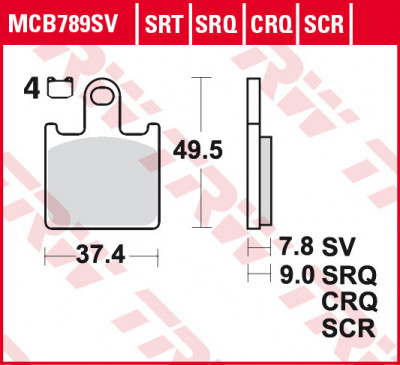 Set placute frana fata TRW MCB789SV - Kawasaki ZX-6R 60 Ninja (07-17) - Z 750 R (11-14) - Z 1000 (06-09) - GTR - ZZR 1400 (set 4 buc) foto