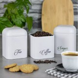 Recipiente pentru cafea, ceai, zahar, din otel, alb, 3 piese, Klausberg