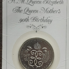 (S) MONEDE ANGLIA - 5 POUNDS 1990, IN BLISTER, ANIV. REGINEI MAMA ELIZABETH