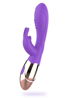 Vibrator Rabbit Viora 10 Moduri Vibratii Silicon USB Mov/Auriu 19.5 cm foto