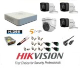 Sistem supraveghere video Hikvision 4 camere 5MP 3 exterior Turbo HD IR 80M 1 interior IR 20m DVR 4 canale cu full accesorii SafetyGuard Surveillance