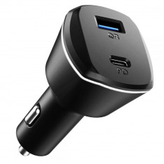 Incarcator auto Spigen PC1800 PowerArc, USB/USB-C, LED, Quick Charge 3.0, Power Delivery 30W, 5V, Negru foto