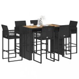 VidaXL Set mobilier bar de grădină fără perne 7 piese negru poliratan