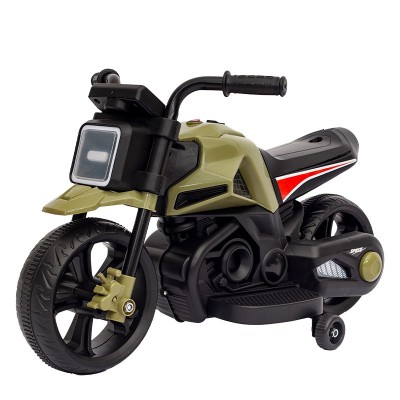 Motocicletă Electrică cu 2 Roti Mari si 2 Ajutatoare, Flippy, Acumulator &amp;Icirc;ncarcare, Anti-Rasturnare, Lumini, Verde Negru foto