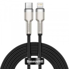Cablu alimentare si date Baseus Cafule Metal, Fast Charging Data Cable pt. smartphone, USB Type-C la Lightning Iphone PD 20W, braided, 1m, negru