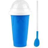Pahar pentru Facut Slushy, MilkShake si Suc Inghetat, Compatibil Congelator, 250ml cu Lingura si Pai 2in1, Silicon Premium, Albastru, CBD CORAL BEST D