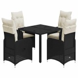 Cumpara ieftin Set bistro de gradina cu perne, 5 piese, negru, poliratan